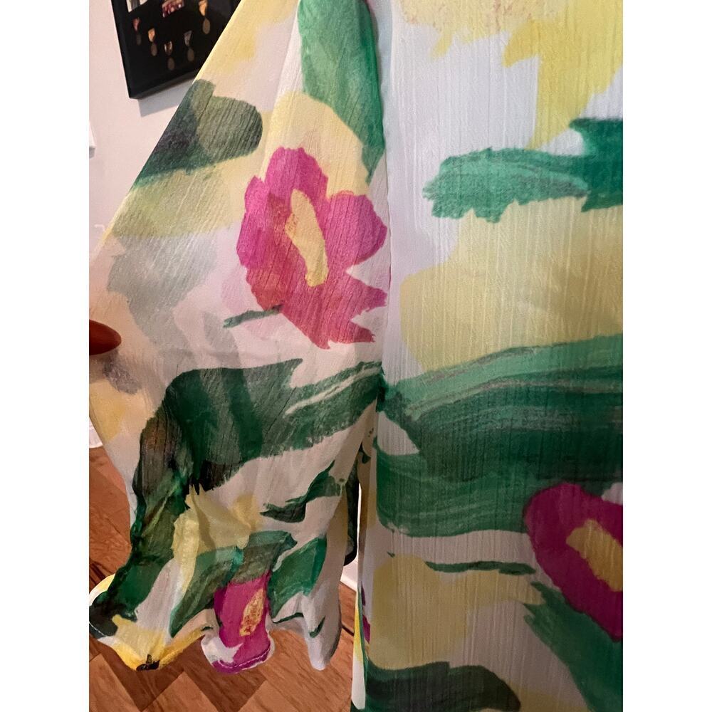 DKNY FLORAL SHORT chiffon TUNIC SUNDRESS WOMENS SIZE 12 - Picture 4 of 8
